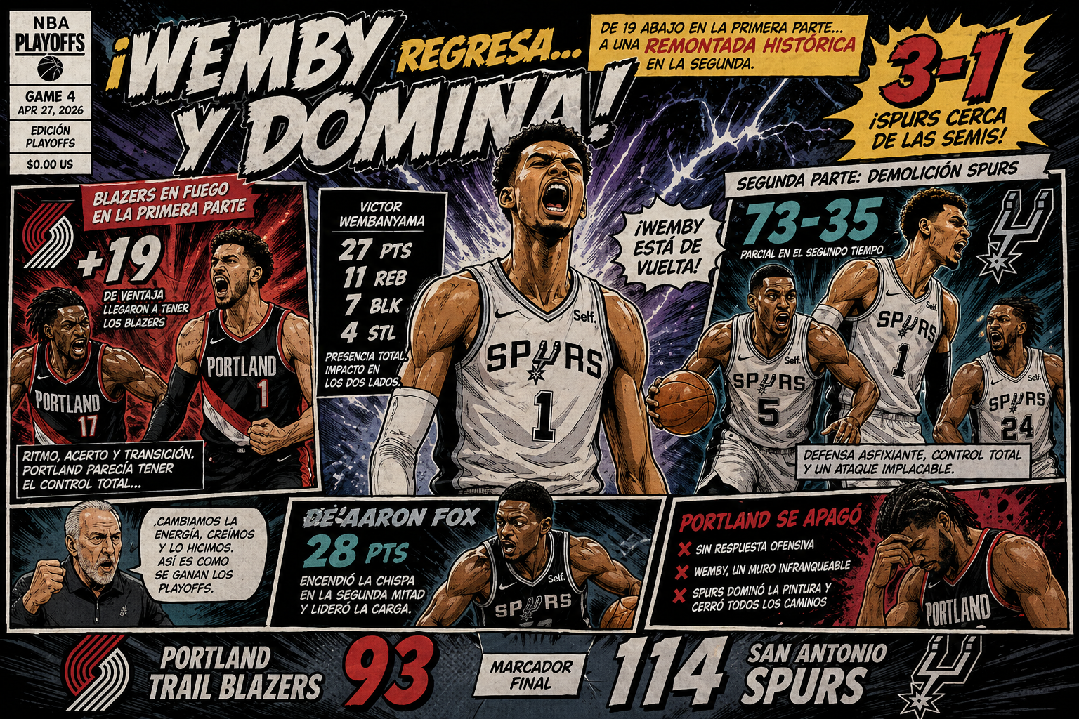 Los Spurs remontan y ponen el 3-1