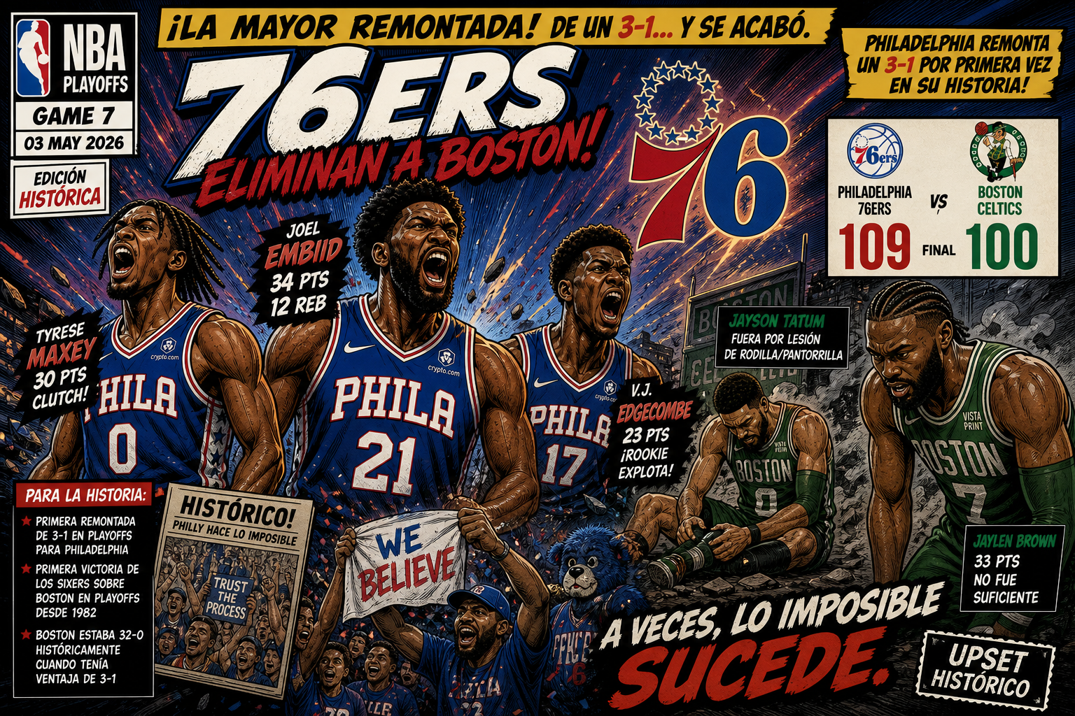 Philadelphia hace historia y elimina a Boston en el TD Garden