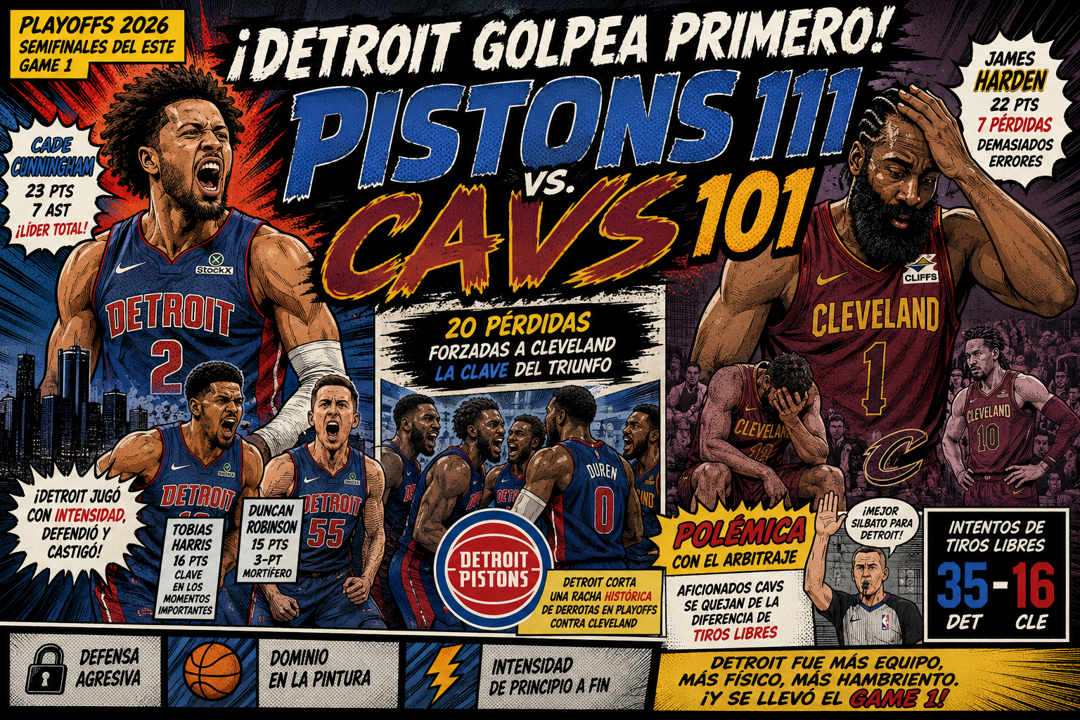 Detroit Pistons gana la primera batalla en casa